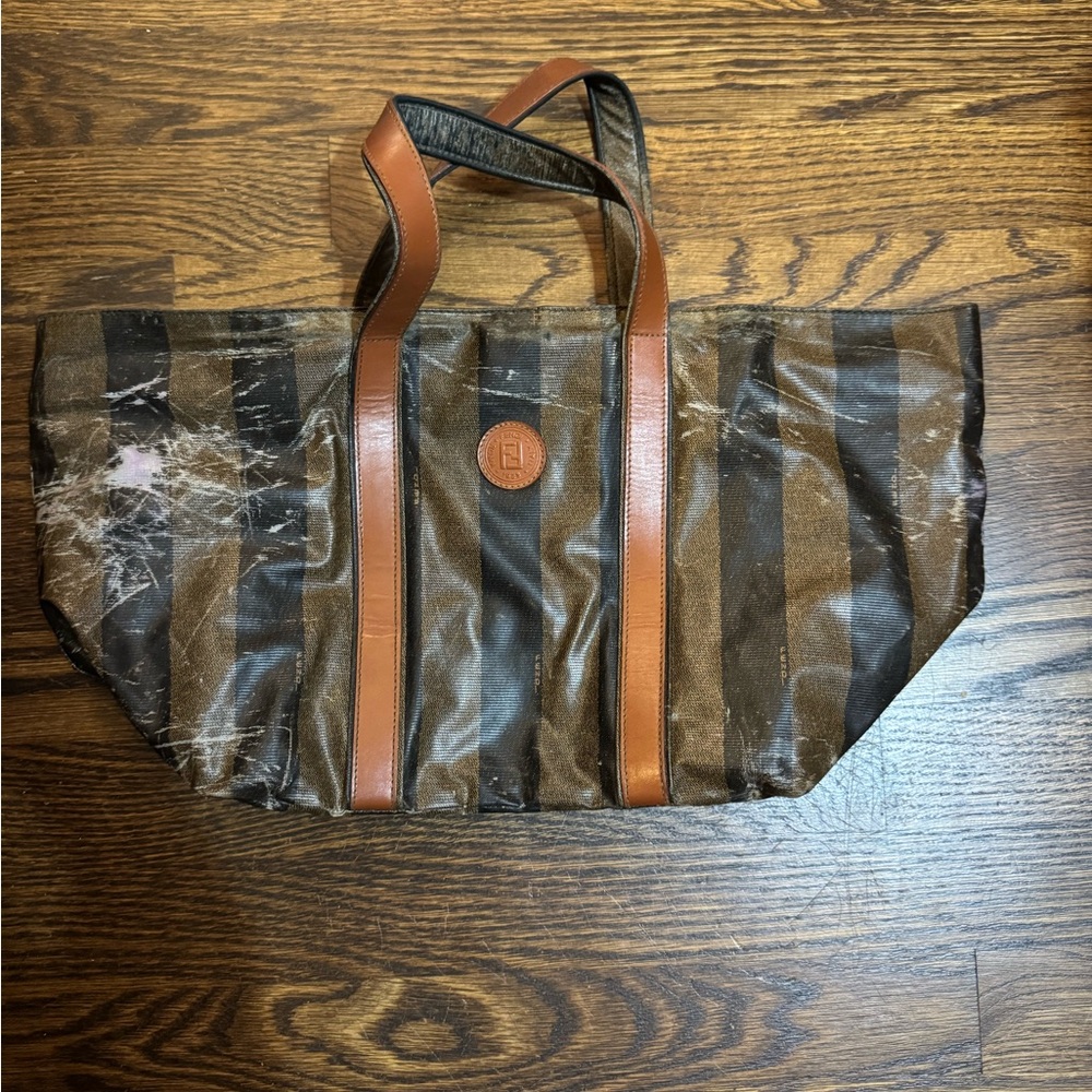 Fendi Pequin Leather Tote Bag
